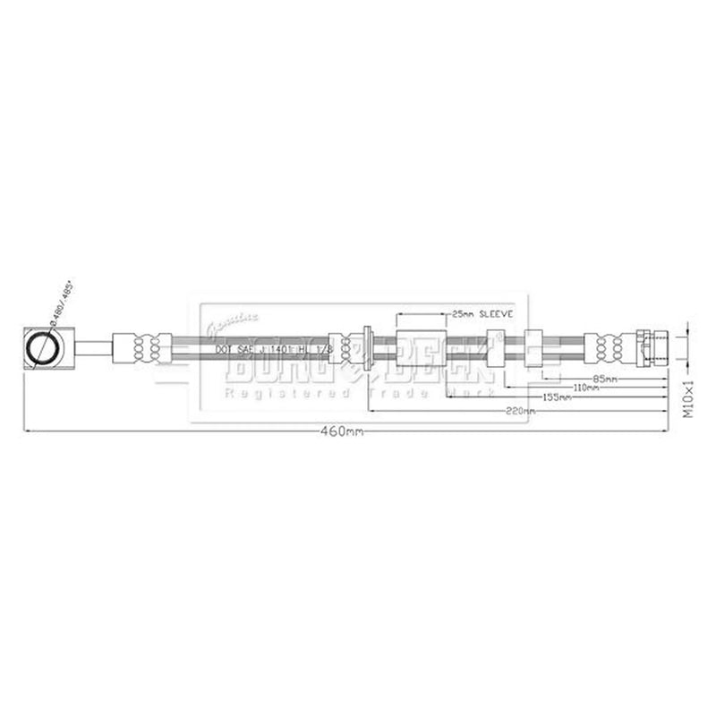 Borg & Beck Brake Hydraulic Hose Line Front Right BBH8897