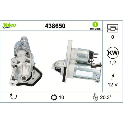Valeo Starter Motor 12V 1.2kW 10 Teeth 438650