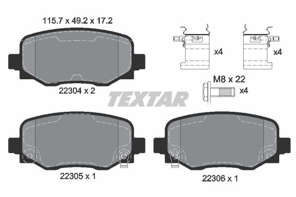 Textar Brake Pad Set Rear 115.7mm x 49.2mm x 17.2mm 2230401