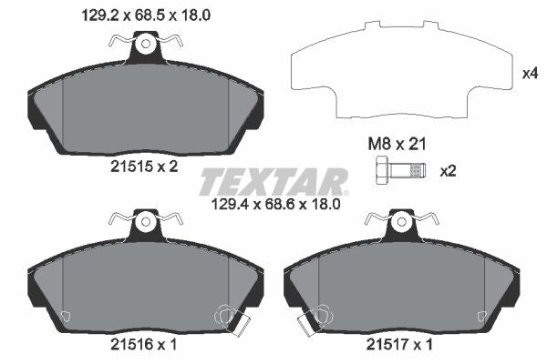 Textar Brake Pad Set Front 129.2mm x 69.7mm x 18mm 2151503