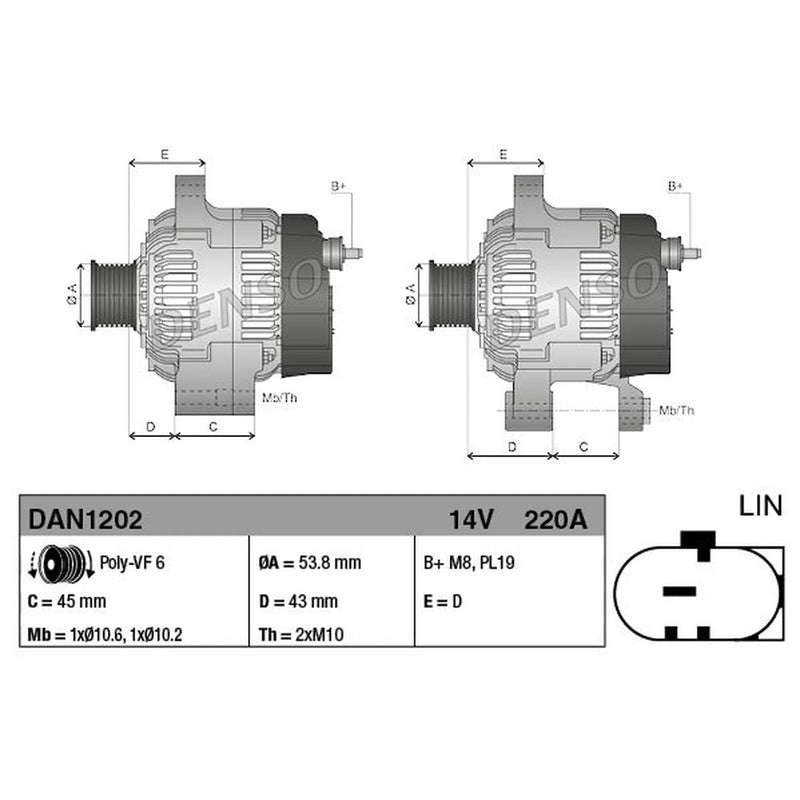 Denso Car Alternator 12V DAN1202