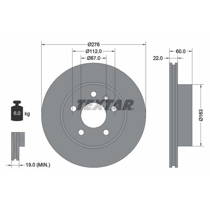 Textar 2 x Vented Front Brake Discs 92074403-x2