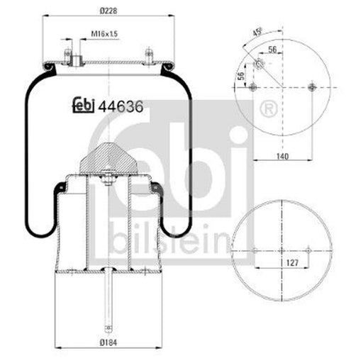 Febi Air Suspension Bellow 184mm Rear 44636