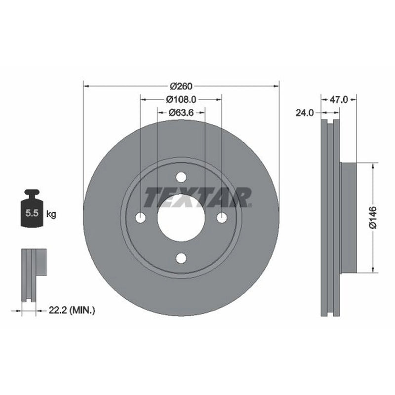 Textar 2 x Vented Front Brake Discs 92063503-x2