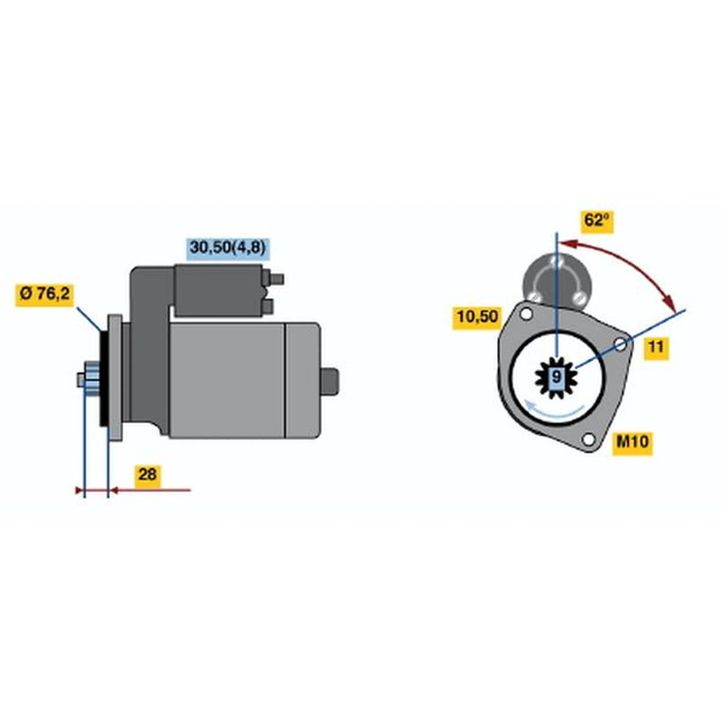 Bosch Starter Motor 12V 2kW 9 Teeth 0 001 125 521