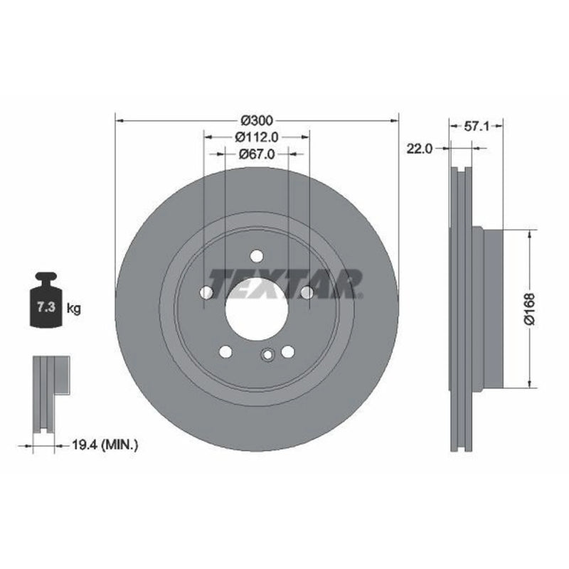Textar 2 x Vented Rear Brake Discs 92163605-x2