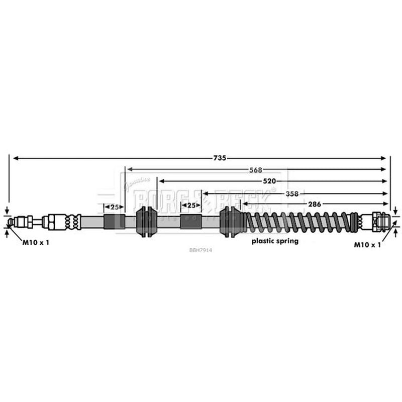 Borg & Beck Brake Hydraulic Hose Line Front Right BBH7914