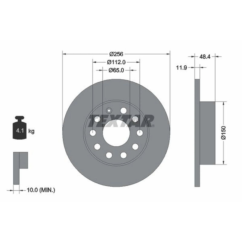 Textar 2 x Solid Rear Brake Discs 92121103-x2