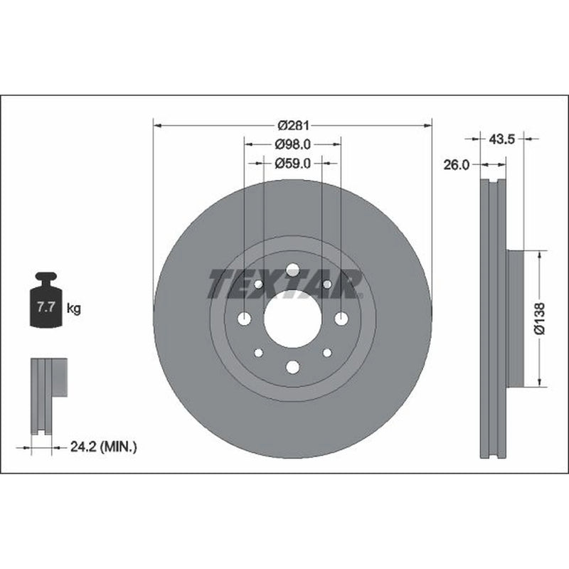 Textar 2 x Vented Front Brake Discs 92344703-x2
