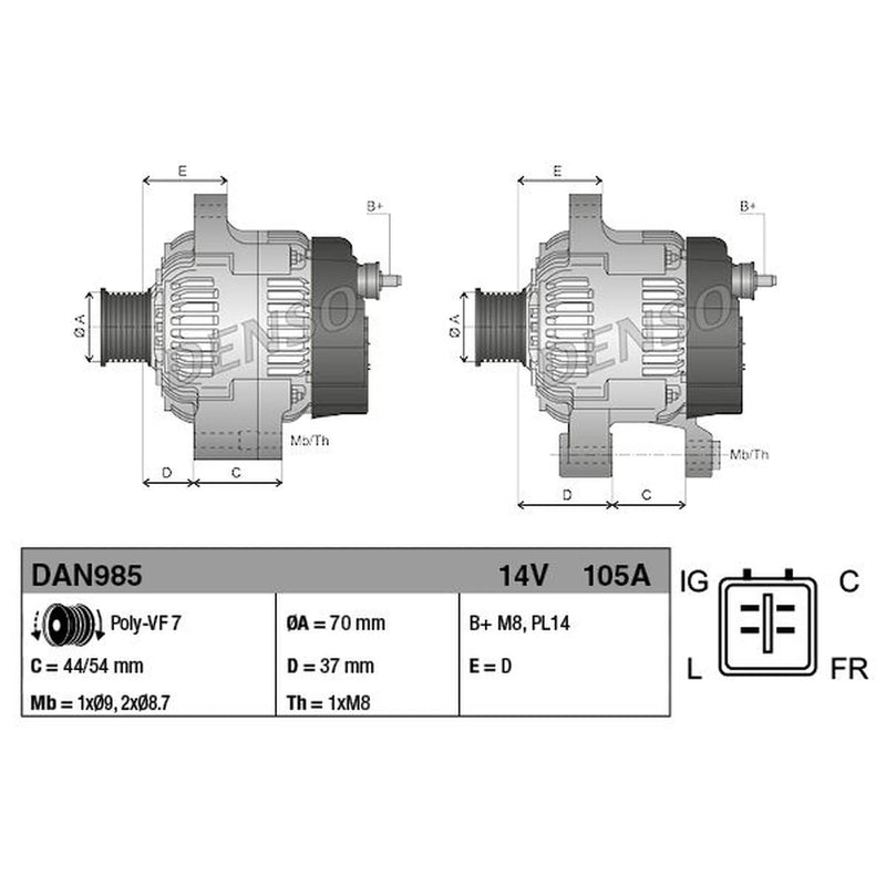 Denso Car Alternator 12V fits Honda Accord VII 2004-2008 2.2