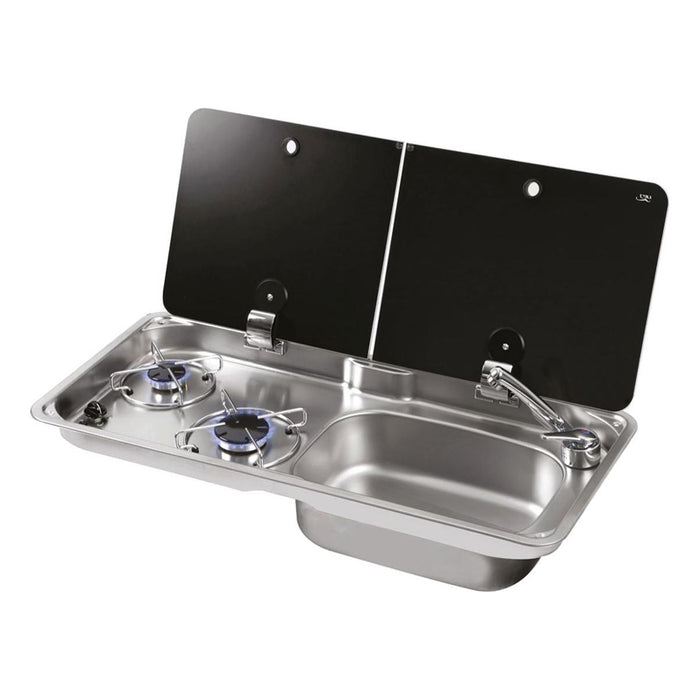 CAN Randi Hob & RH Sink Unit 765 x 355mm (Double Glass Lid / 2 Burners / Piezo) - CAN - Van Life Living