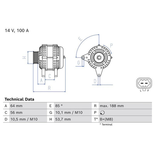 Bosch Car Alternator 12V 0 986 087 010