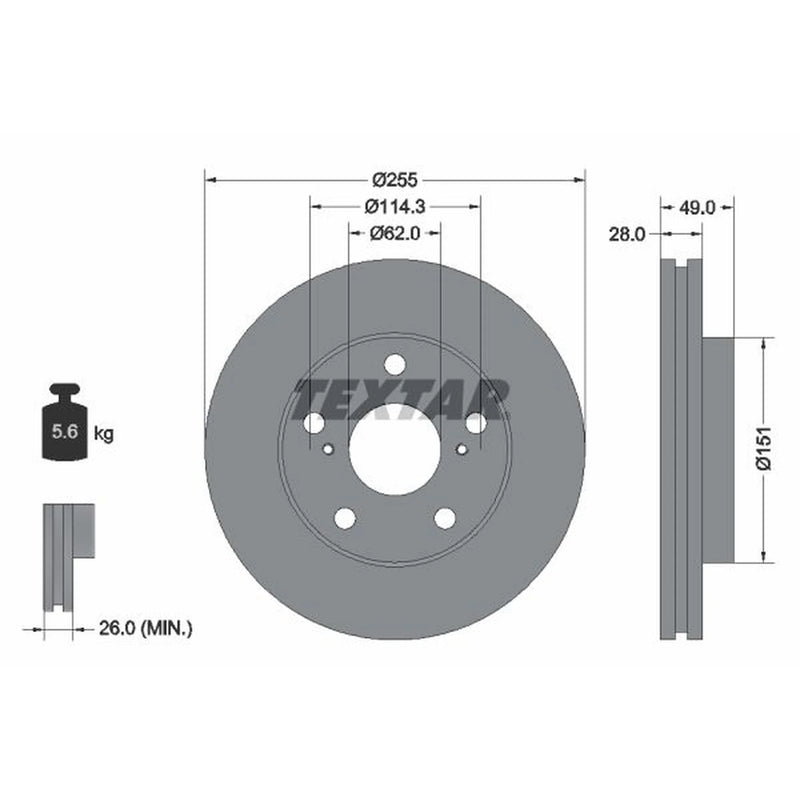 Textar 2 x Internally Vented Brake Discs 92077600