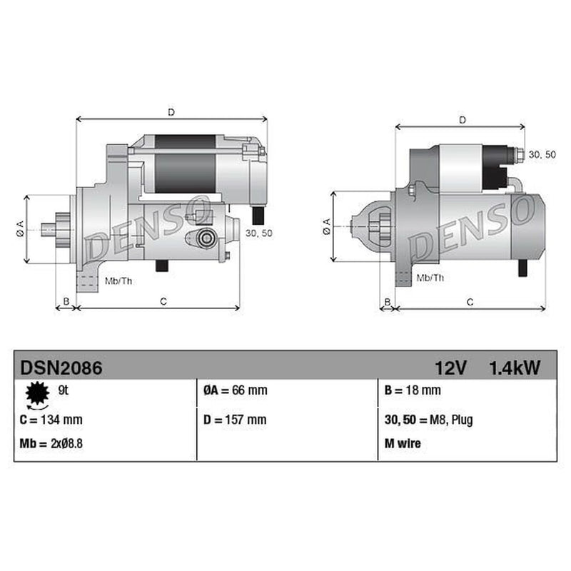 Denso Starter Motor 12V 1.4kW 9 Teeth