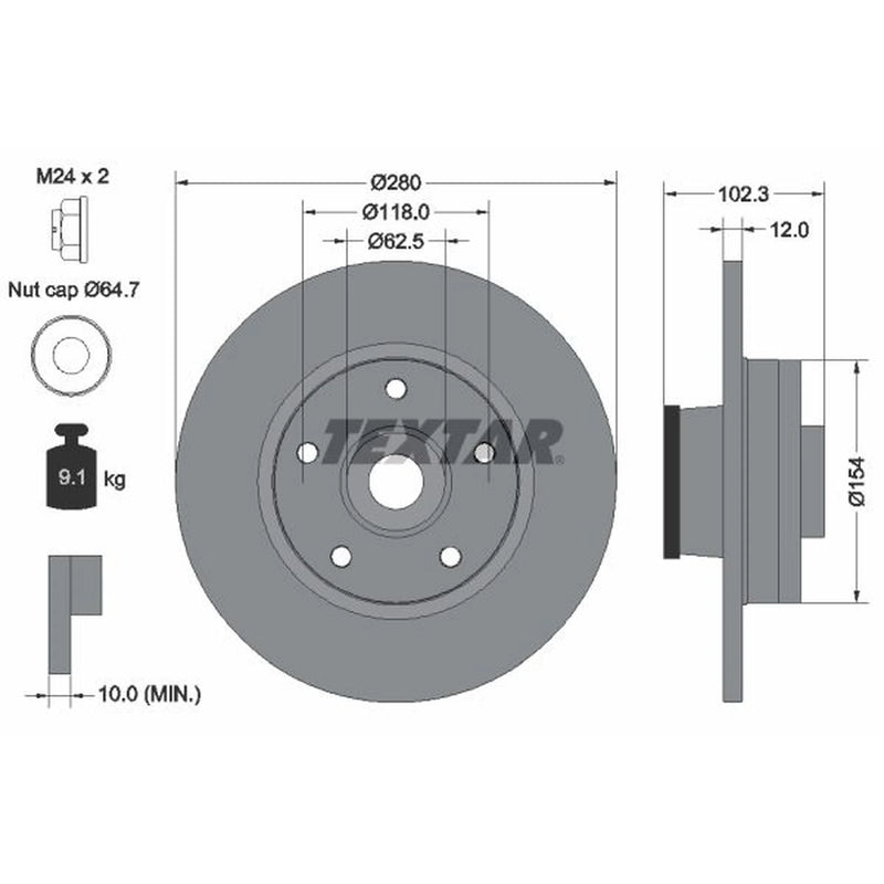 Textar 2 x Solid Rear Brake Discs 92153703-x2