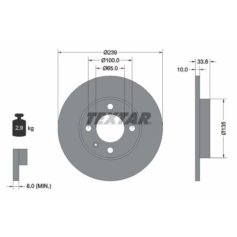 Textar 2 x Solid Front Brake Discs 92071903-x2