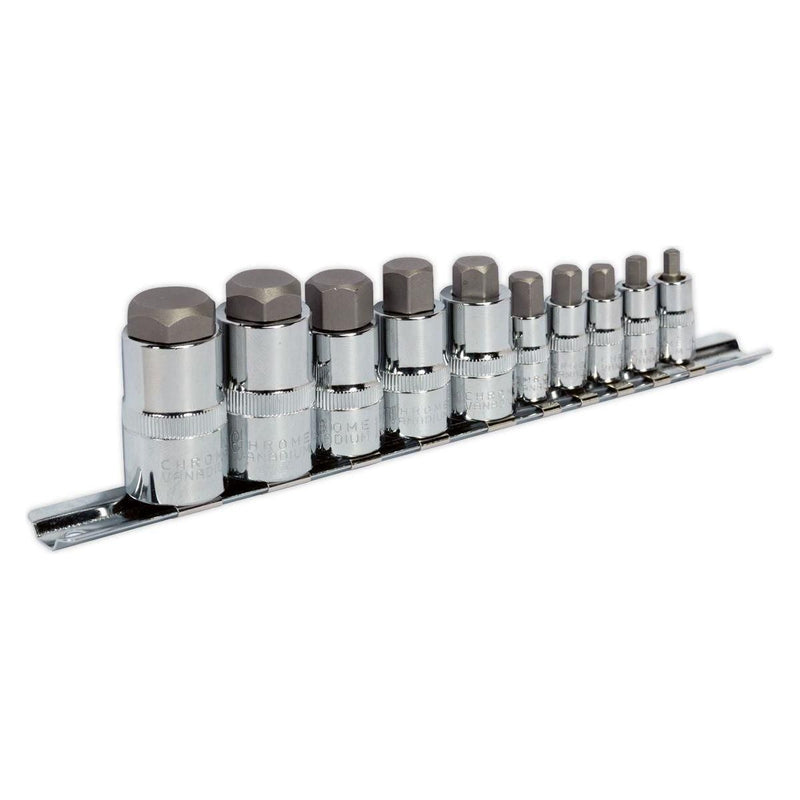 Sealey Hex Socket Bit Set 10pc Stubby 1/4" 3/8" & 1/2"Sq Drive AK6229 Sealey  - Town Parts