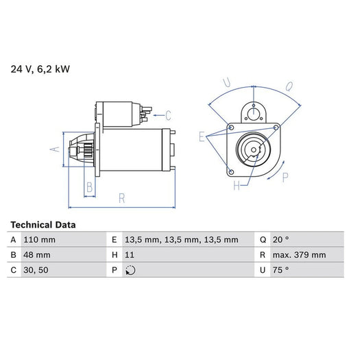 Bosch Starter Motor 24V 6.2kW 11 Teeth 0 986 018 780