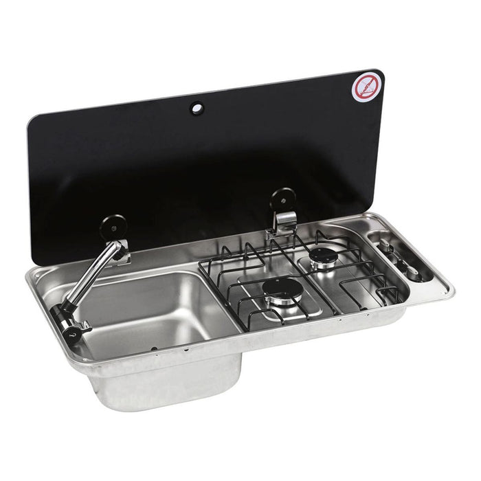 CAN Randi Hob & LH Sink 716 x 340mm (Single Glass Lid / 2 Burners / Piezo) - CAN - Van Life Living