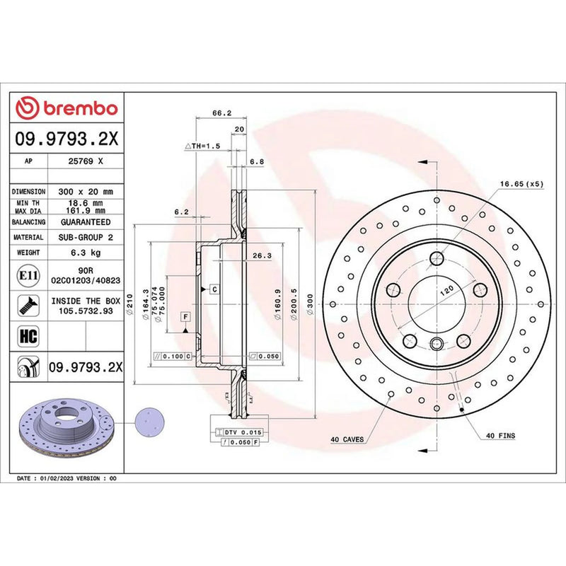 Brembo Xtra 2 x Perforated/Vented Rear Brake Discs 09.9793.2X-x2