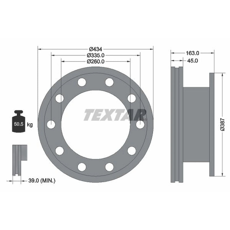 Textar 2 x Internally Vented Rear Brake Discs 93193000-x2