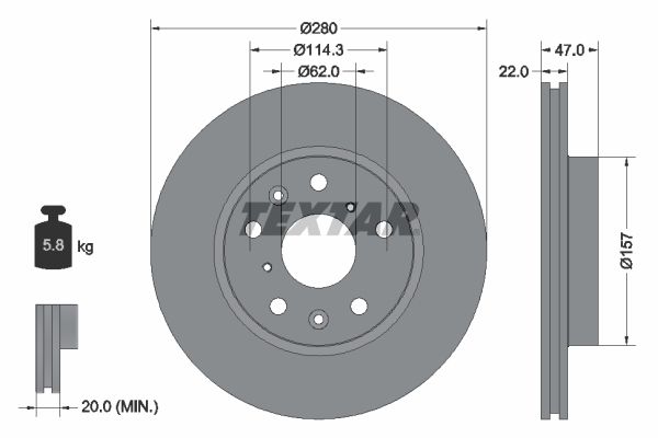 Textar 1 x Vented 280mm Brake Disc 92156600