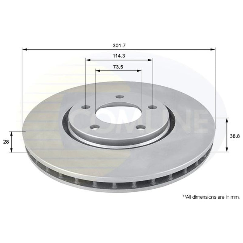 Comline 2 x Front Brake Discs ADC2305V-x2