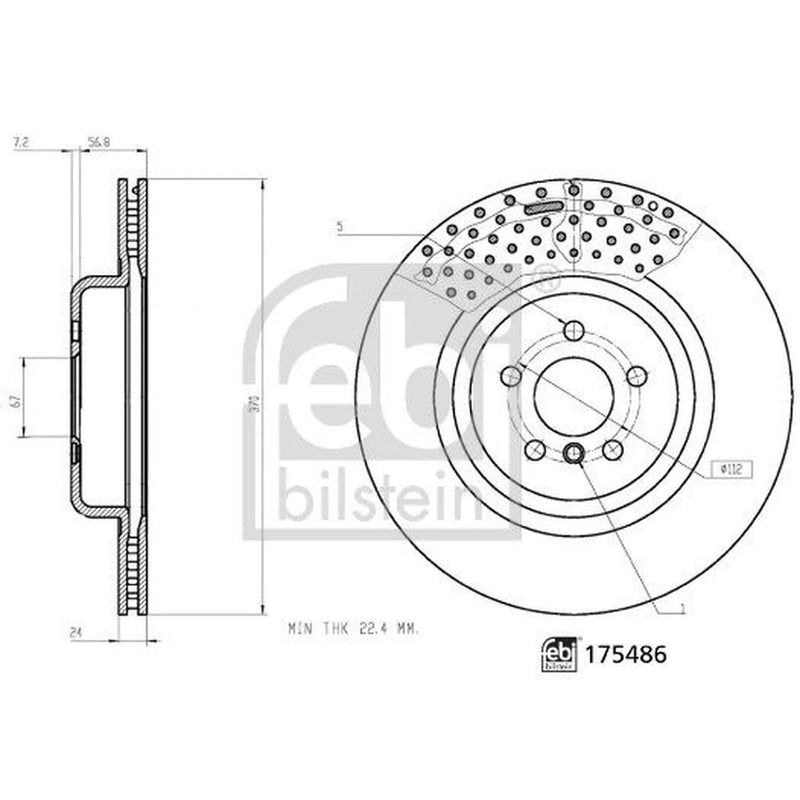 Febi 2 x Internally Vented Rear Brake Discs 175486-x2