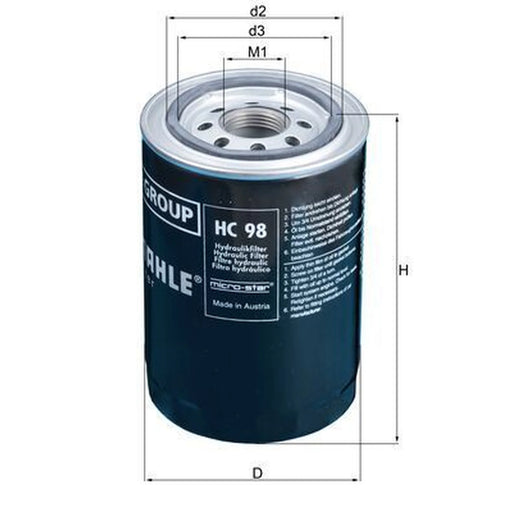 Mahle Hydraulic Oil Filter HC 98