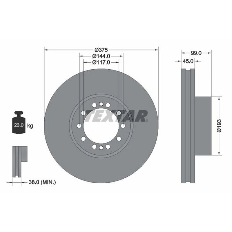 Textar 2 x Internally Vented Front Brake Discs 93142700-x2