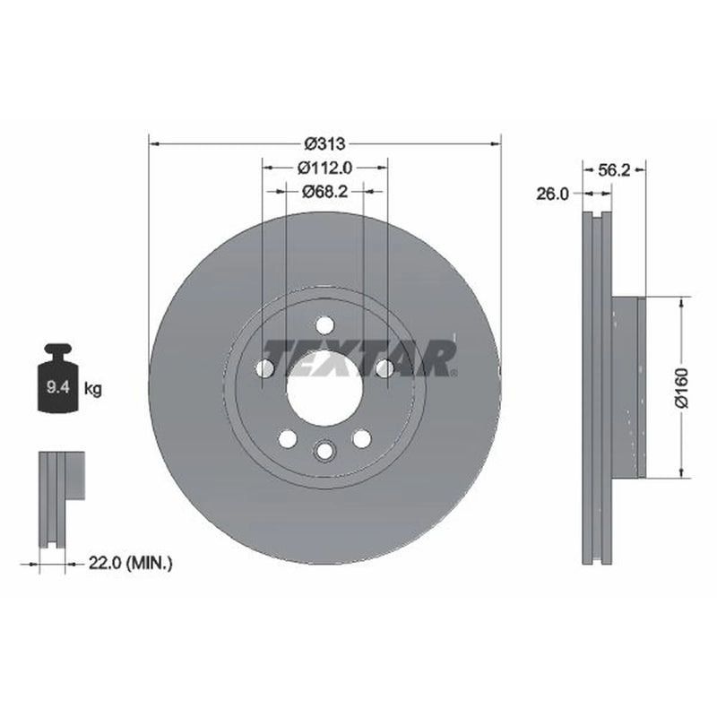 Textar 2 x Vented Front Brake Discs 92109905-x2