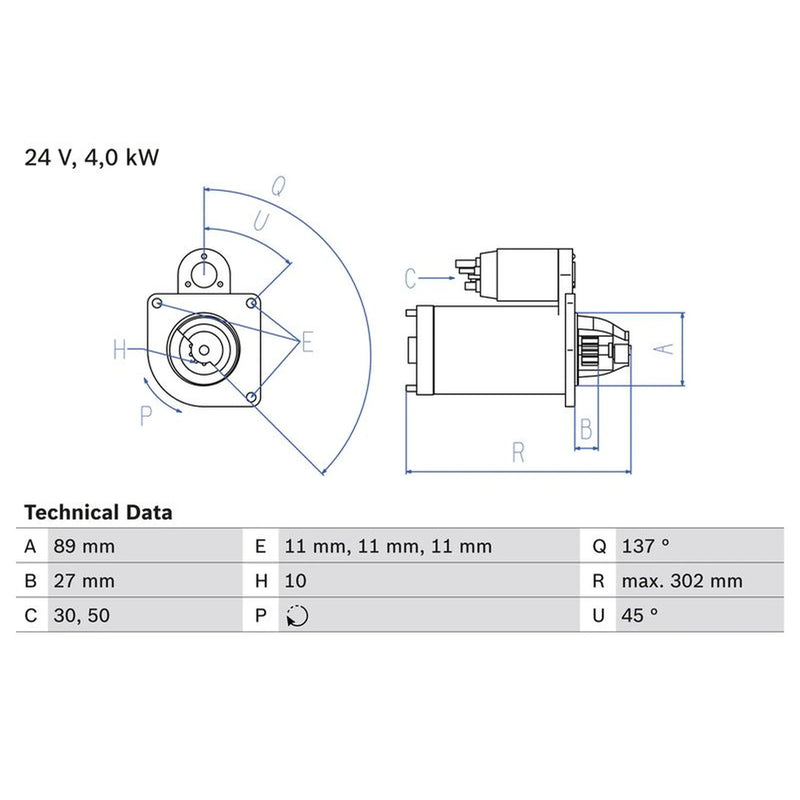 Bosch Starter Motor 24V 4kW 10 Teeth 0 986 025 530