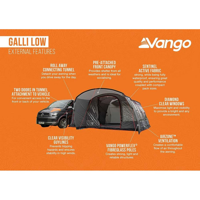 Vango Galli Poled Driveaway Awning Low for VW T5 T6 T6.1 Campervan 180-210cm - Vango - Van Life Living