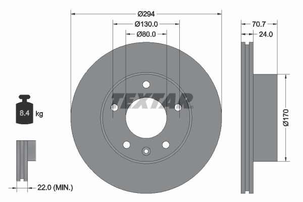 Textar 1 x Vented 294mm Brake Disc 92153400