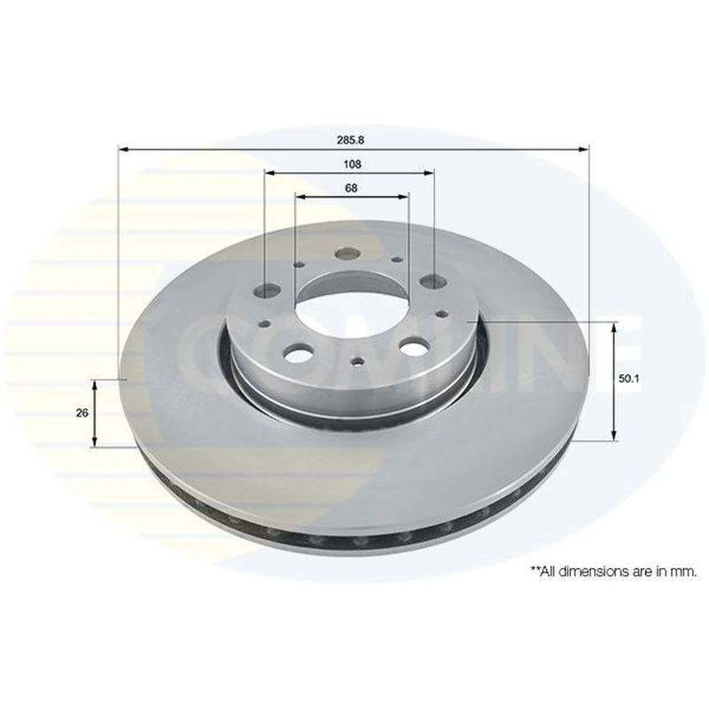 Comline 2 x Vented Front Brake Discs ADC1907V-x2