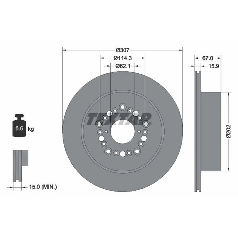 Textar 2 x Internally Vented Rear Brake Discs 92150400-x2