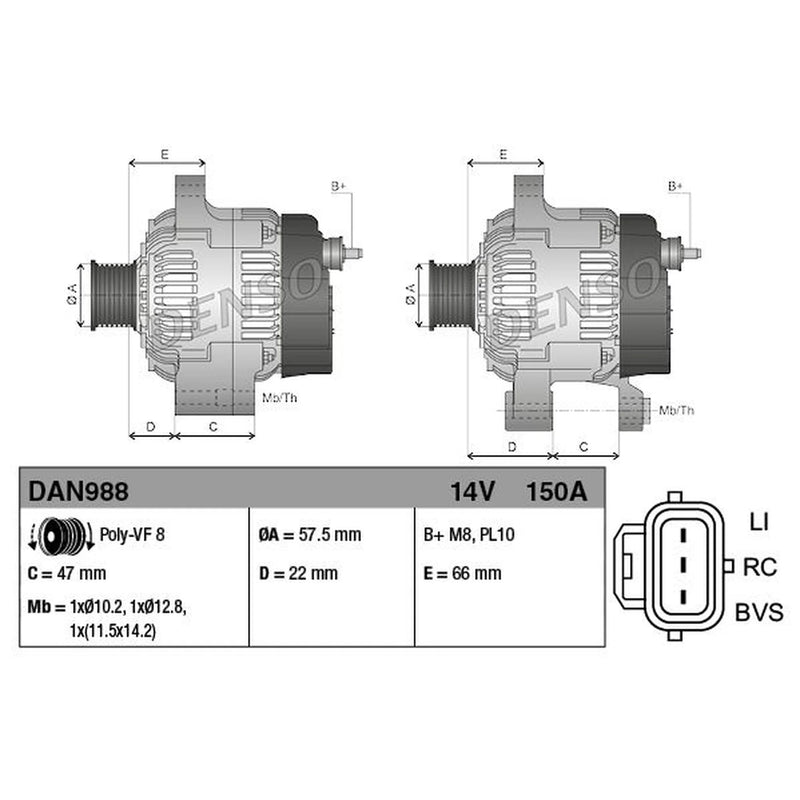 Denso Car Alternator 12V fits Land Rover Range Rover Sport I 2005-2013 2.7