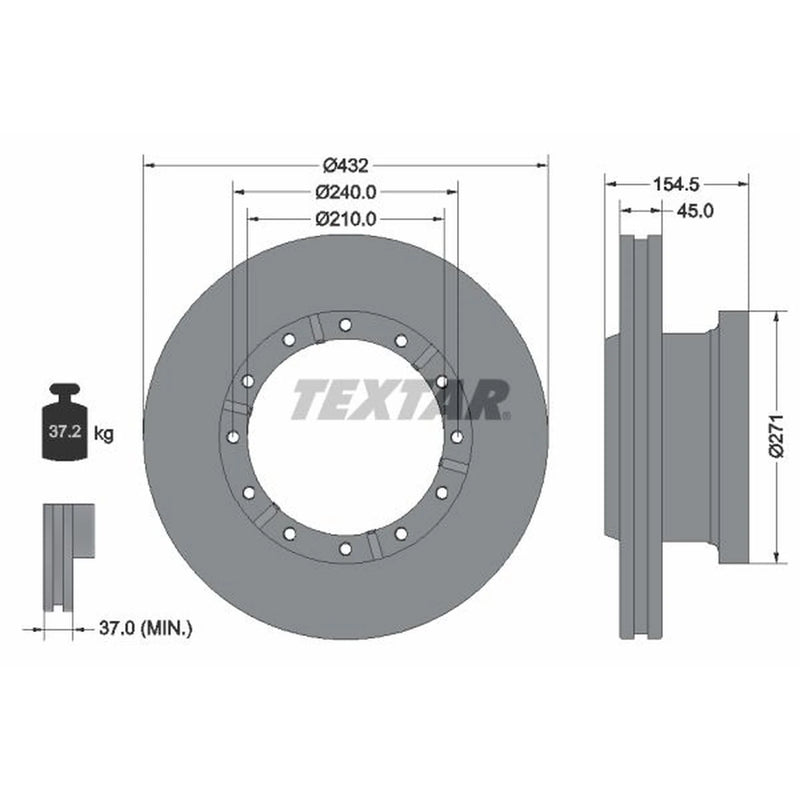 Textar 2 x Internally Vented Rear Brake Discs 93253000-x2