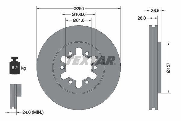 Textar 1 x Vented 260mm Brake Disc 92074700