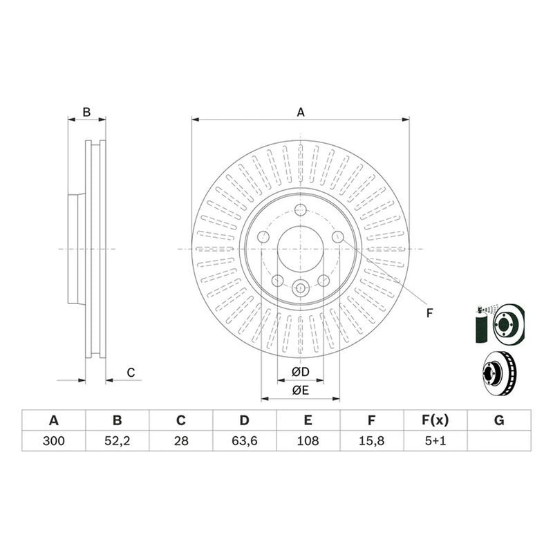 Bosch 2 x Vented Brake Discs 0986479974 0986479974-x2