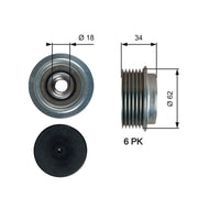 Gates Alternator Overrunning Freewheel Clutch OAP7203