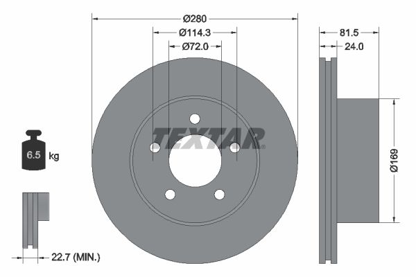 Textar 1 x Vented 280mm Brake Disc 92113500