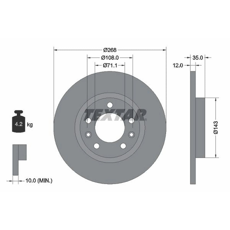 Textar 2 x Solid Rear Brake Discs 92268003-x2