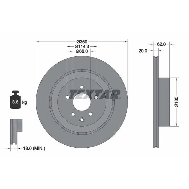 Textar 2 x Externally Vented Rear Brake Discs 92270703-x2