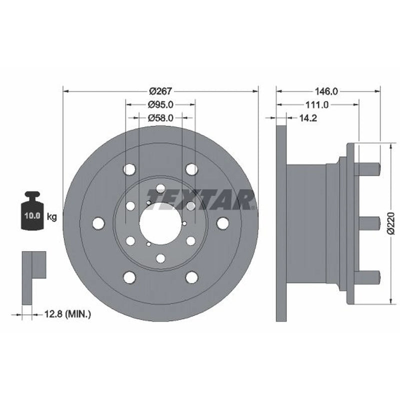 Textar 2 x Solid Front Brake Discs 93019400-x2