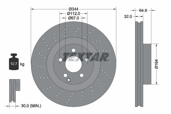 Textar 1 x Perforated 344mm Brake Disc 92224605