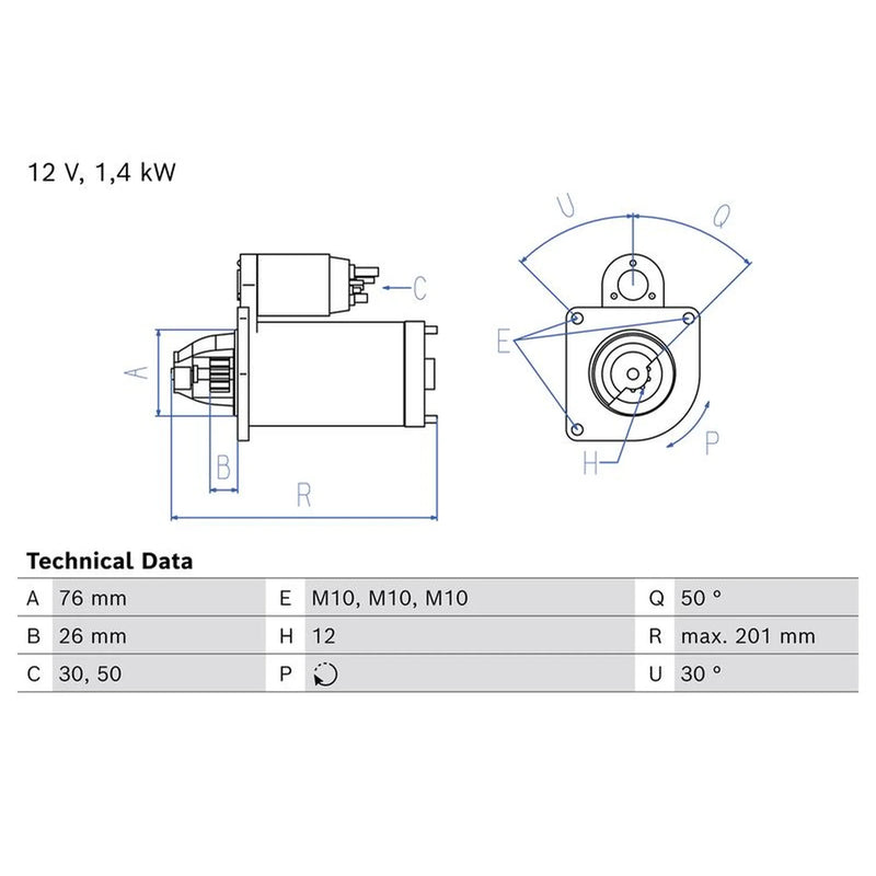 Bosch Starter Motor 12V 1.2kW Teeth 0 986 029 180