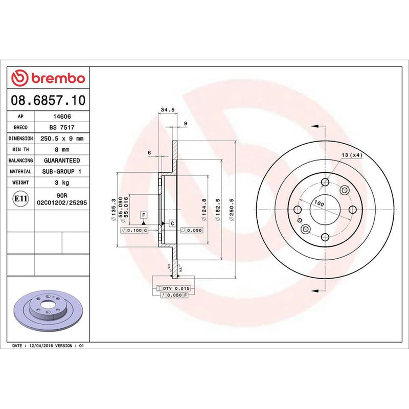 Brembo 2 x Solid Rear Brake Discs 08.6857.10-x2
