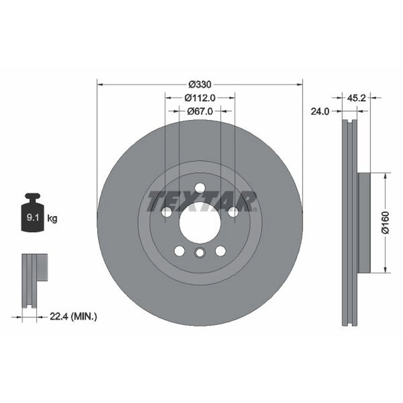Textar 2 x Vented Front Brake Discs 92274405-x2