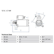 Bosch Starter Motor 12V 1.7kW Teeth 0 986 026 520